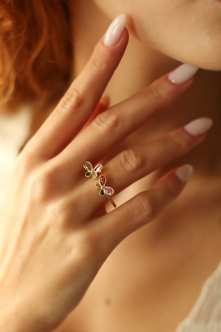 Anillo - Chapado en oro amarillo y circones