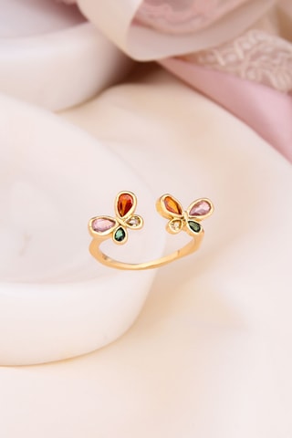 Anillo - Chapado en oro amarillo y circones