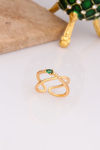 Anillo - Chapado en oro amarillo y circones