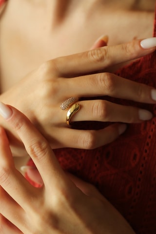 Anillo - Chapado en oro amarillo y circones