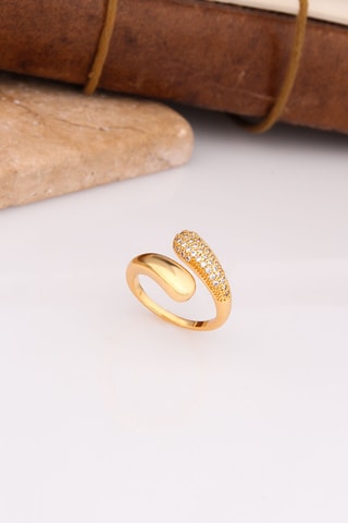 Anillo - Chapado en oro amarillo y circones
