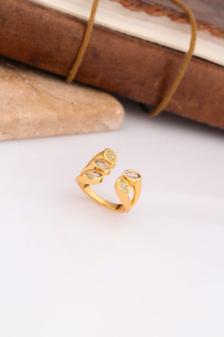 Anillo - Chapado en oro amarillo y circones