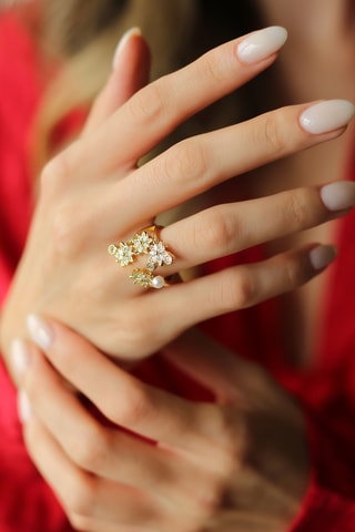 Anillo - Chapado en oro amarillo y circones