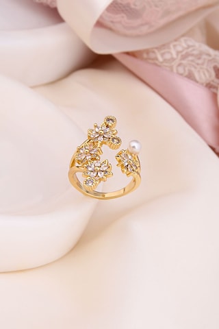 Anillo - Chapado en oro amarillo y circones