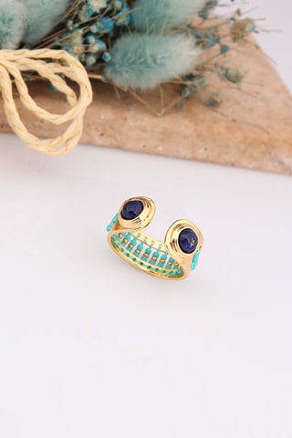 Anillo - Chapado en oro amarillo y lapislázuli