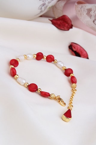 Pulsera bañada en oro fino amarillo - Coral y perlas cultivadas