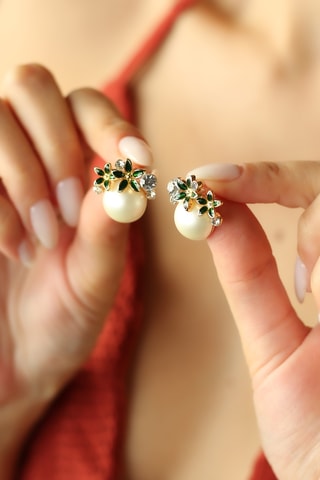 Dormilonas - Chapado en oro amarillo, perlas cultivadas y circones