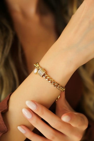 Pulsera de eslabones - Chapado en oro amarillo y circones