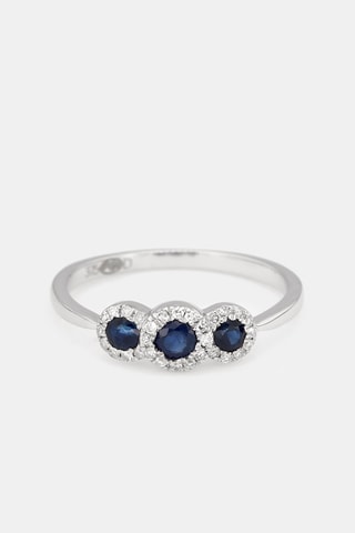 Anillo - Oro blanco, diamantes y zafiros