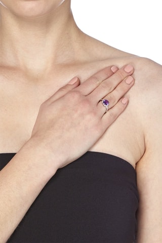 Anillo Popi Coussin - Oro blanco, diamantes y amatista