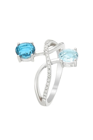 Anillo Mon Rêve Bleu - Oro blanco, topacios y diamantes