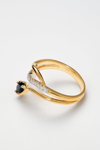 Anillo  - Oro amarillo, diamantes y zafiro