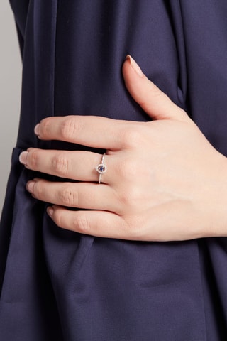 Anillo Poire de saphir - Oro blanco, diamantes y zafiro