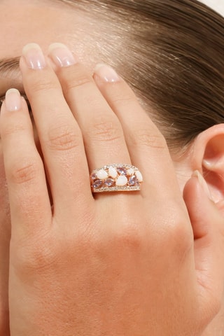 Anillo Pandora - Oro rosa, ópalos, topacios y tanzanitas