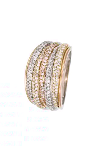 Anillo Golden roads - Oro blanco, oro amarillo, oro rosa y diamantes