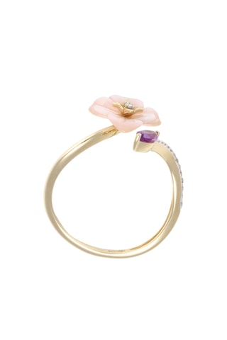 Anillo Prisca - Oro amarillo, diamantes, amatista y nácar