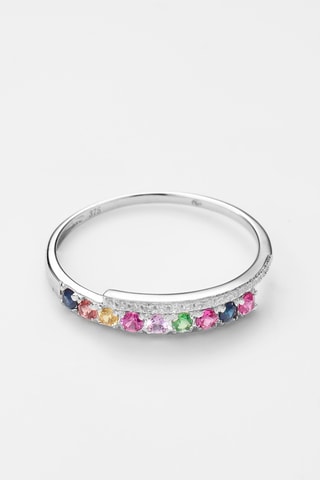 Anillo Passion Scintillante - Oro blanco, diamantes, zafiros, rubí, granate y olivina