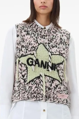 Mouwloze Wollen Trui - Poederroze en Zwart