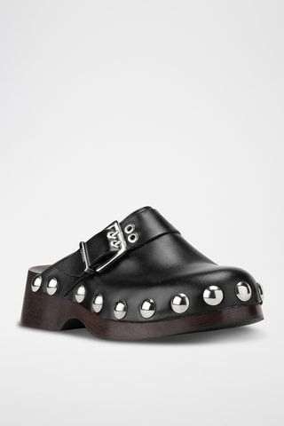 Kalfsleren Clogs - Zwart