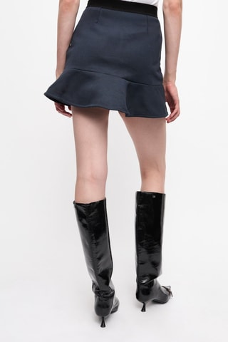 Biologisch Katoenen Rok Hoge Taille met Ruches - Marineblauw