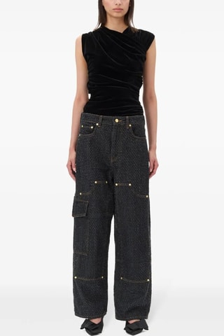 Gedrapeerde Velours Top - Zwart