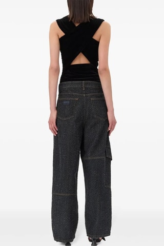 Gedrapeerde Velours Top - Zwart