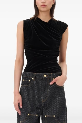 Gedrapeerde Velours Top - Zwart