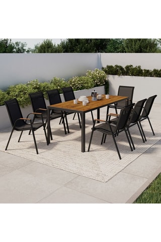 Conjunto de comedor Timbia 8 plazas negro y vidrio templado efecto madera