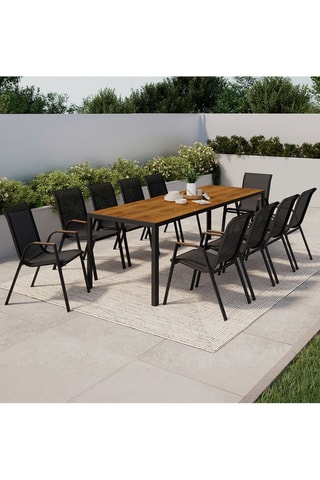 Conjunto de comedor Timbia 10 plazas negro y vidrio templado efecto madera