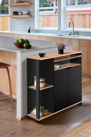 Mueble auxiliar de cocina - Negro e imitación madera