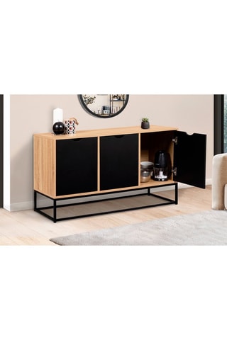 Aparador bajo de 3 puertas Manhattan - Imitación madera y negro