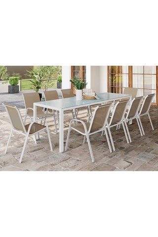 Conjunto de comedor Formentera de 10 plazas de acero beige y vidrio templado