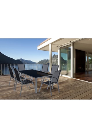 Conjunto de comedor Minorca 6 plazas de textileno y vidrio templado gris antracita