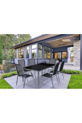 Conjunto de comedor Minorca 6 plazas de textileno y vidrio templado gris antracita