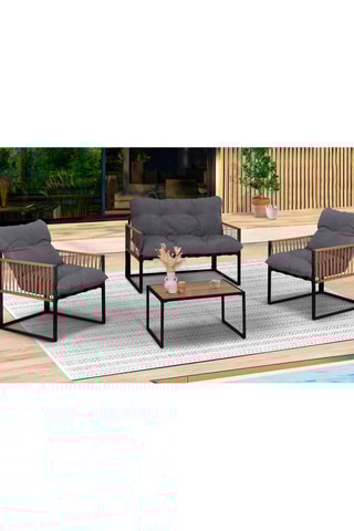 Salón de jardín Ozéa de 4 plazas de metal gris y cordaje