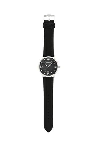 Reloj de cuarzo de piel - Negro y plateado