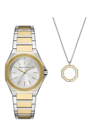 Estuche reloj de cuarzo de acero y collar