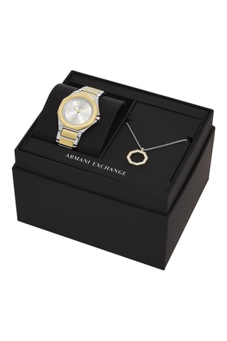 Estuche reloj de cuarzo de acero y collar