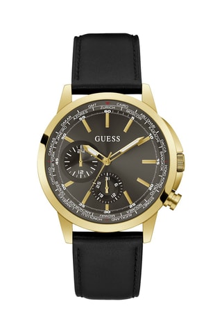 Reloj de cuarzo de piel - GMT - Negro y dorado
