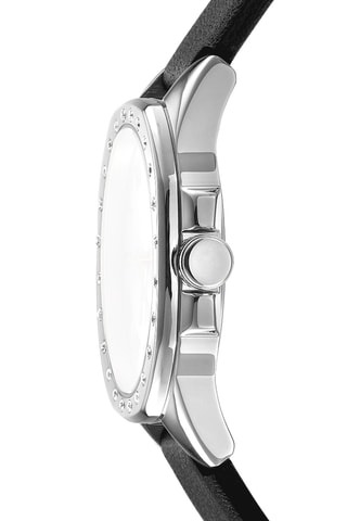 Reloj de cuarzo de piel - Negro y plateado