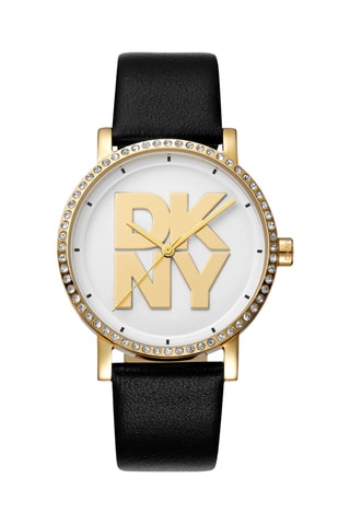 Reloj de cuarzo de piel - Negro y dorado