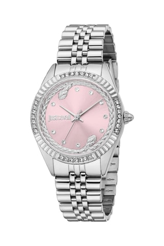 Reloj de cuarzo de acero y cristales checos Vittoria - Plateado y rosa claro