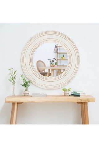 Espejo - 98 x 98 cm - Blanco y marrón