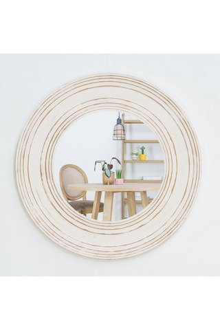 Espejo - 98 x 98 cm - Blanco y marrón