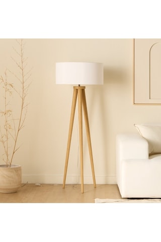 Lámpara trípode de madera de Sungkai - Blanco y natural
