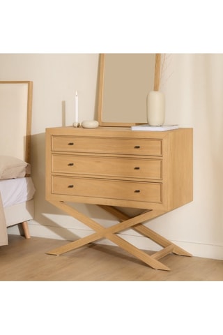 Cómoda de 3 cajones de madera de Sungkai - 100 x 94 x 45,8 cm