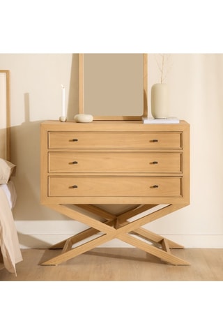 Cómoda de 3 cajones de madera de Sungkai - 100 x 94 x 45,8 cm