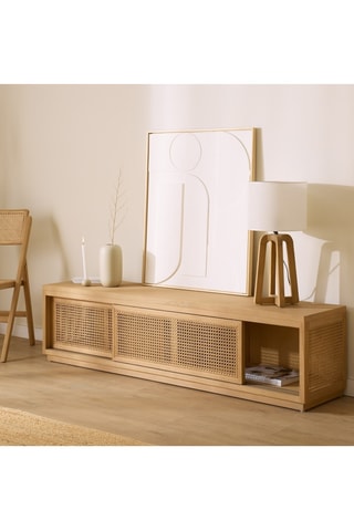 Mueble de TV de 2 puertas de madera de Sungkai y ratán - 180 x 45,5 x 40 cm