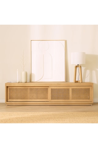Mueble de TV de 2 puertas de madera de Sungkai y ratán - 180 x 45,5 x 40 cm