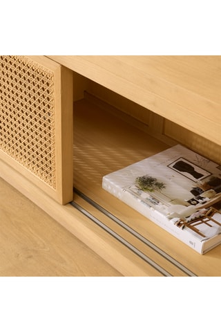 Mueble de TV de 2 puertas de madera de Sungkai y ratán - 180 x 45,5 x 40 cm